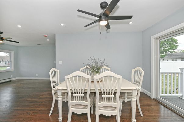 Dining room, Interior, Recessed Lighting, Wood Texture Flooring