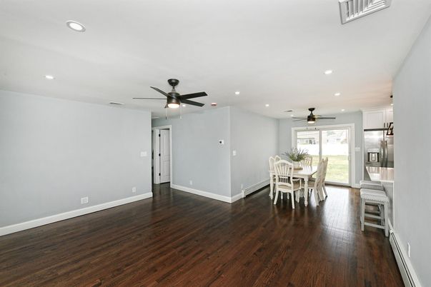 Dining room, Interior, Recessed Lighting, Wood Texture Flooring