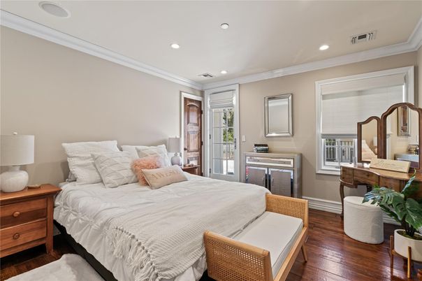 Bedroom, Interior, Recessed Lighting, Wood Texture Flooring