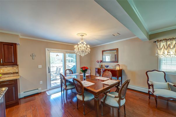 Chandelier, Dining room, Interior, Wood Texture Flooring