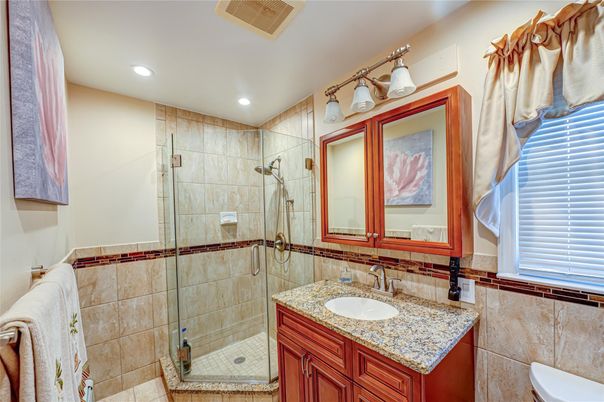 Bathroom, Glass Shower, Interior, Recessed Lighting