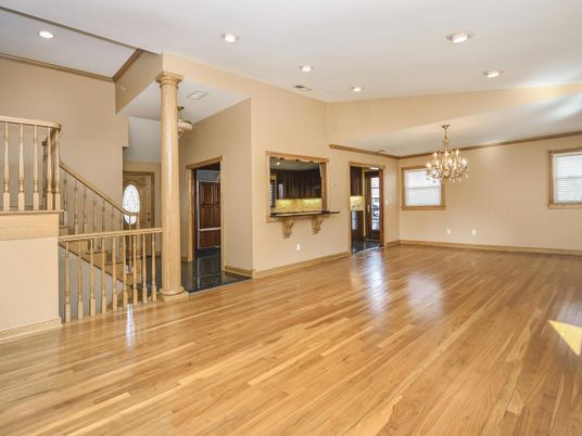 Chandelier, Empty room, Interior, Recessed Lighting, Wood Texture Flooring