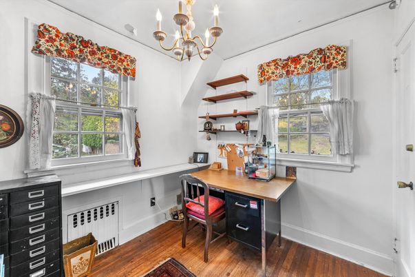 Chandelier, Home Office, Interior, Wood Texture Flooring