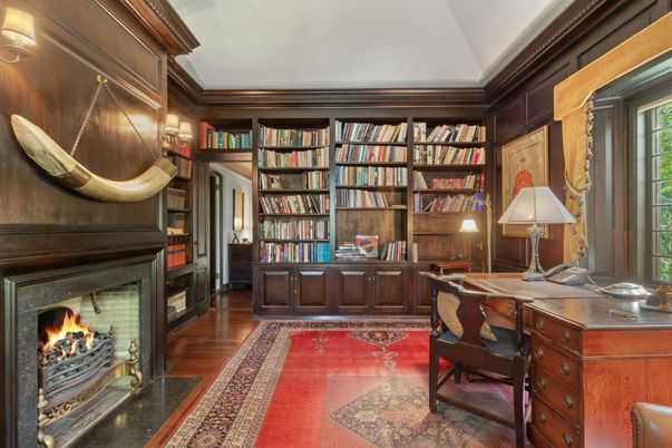 Fireplace, Home Office, Interior, Wood Texture Flooring