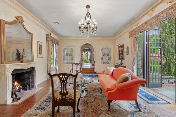 Chandelier, Fireplace, Interior, Living room, Wood Texture Flooring