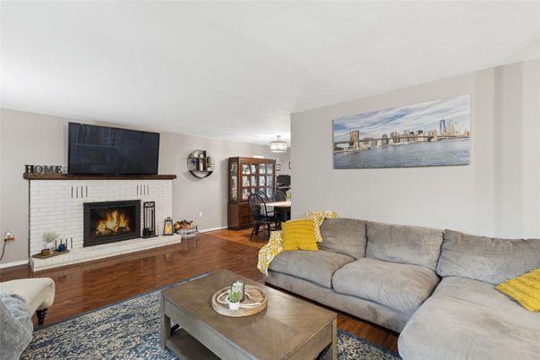 Dining room, Fireplace, Interior, Living room, Wood Texture Flooring
