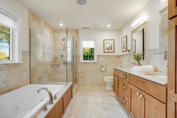 Bathroom, Dual Sink Vanities, Glass Shower, Interior, Recessed Lighting