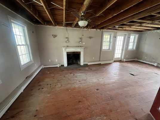 Empty room, Fireplace, Interior, Wooden Beams, Wooden Ceilings