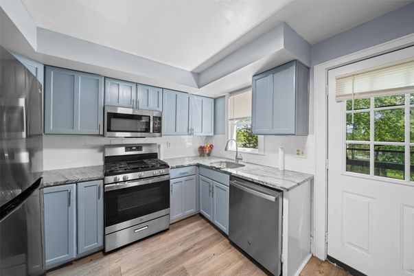 Interior, Kitchen, Stainless Steel Appliances, Wood Texture Flooring