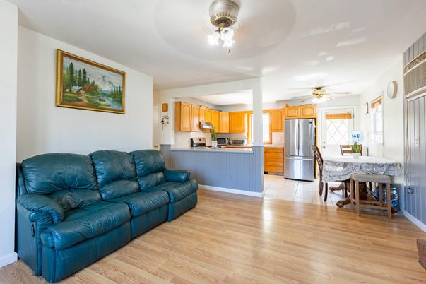 Dining room, Interior, Kitchen, Living room, Stainless Steel Appliances, Wood Texture Flooring