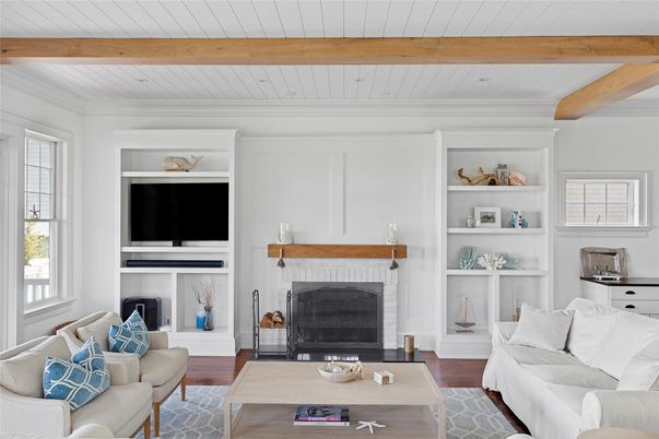 Fireplace, Interior, Living room, Wooden Beams, Wood Texture Flooring