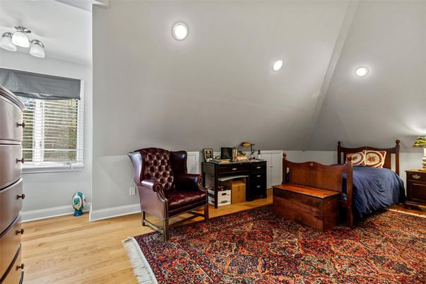 Bedroom, Home Office, Interior, Recessed Lighting, Wood Texture Flooring