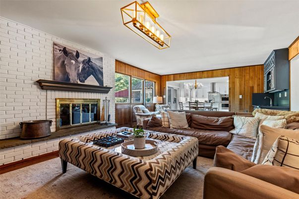 Dining room, Fireplace, Interior, Living room, Stone Walls, Wooden Walls