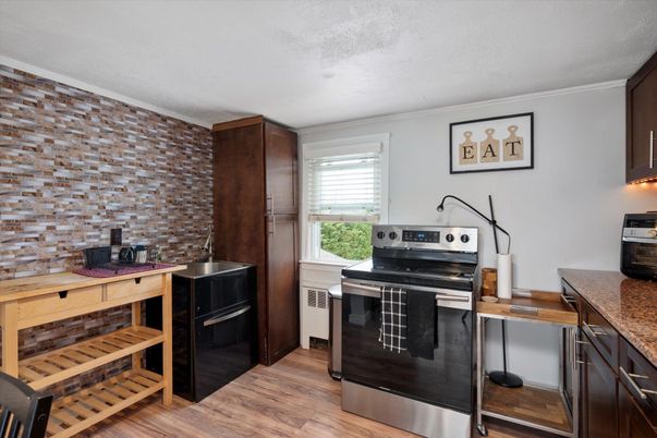 Interior, Kitchen, Stone Walls, Wood Texture Flooring