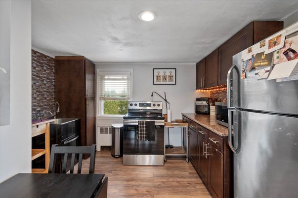 Interior, Kitchen, Recessed Lighting, Wood Texture Flooring
