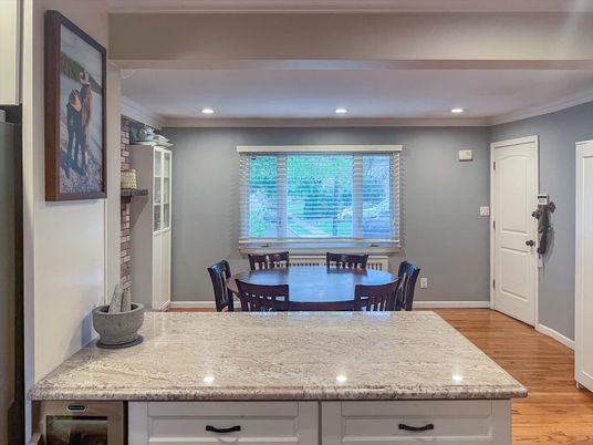 Dining room, Interior, Recessed Lighting, Wood Texture Flooring