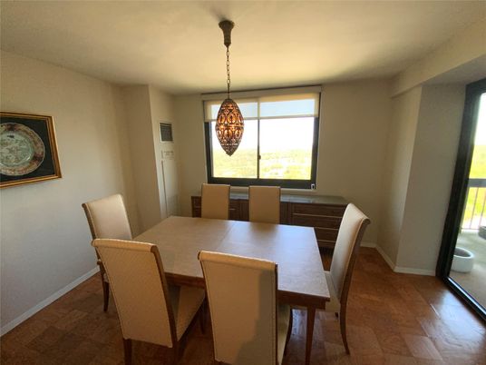 Dining room, Interior, Pendant Lights, Wood Texture Flooring