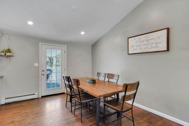 Dining room, Interior, Recessed Lighting, Wood Texture Flooring