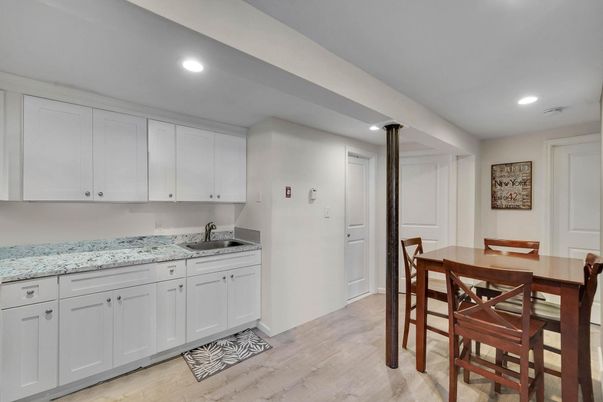 Dining room, Interior, Recessed Lighting, Wood Texture Flooring