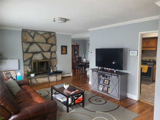 Fireplace, Interior, Living room, Stone Walls, Wood Texture Flooring