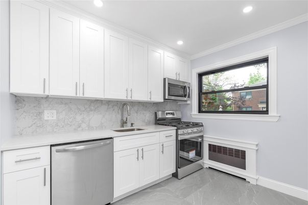 Interior, Kitchen, Marble, Marble Walls, Recessed Lighting, Stainless Steel Appliances