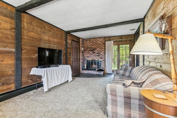 Fireplace, Interior, Living room, Stone Walls, Wooden Walls
