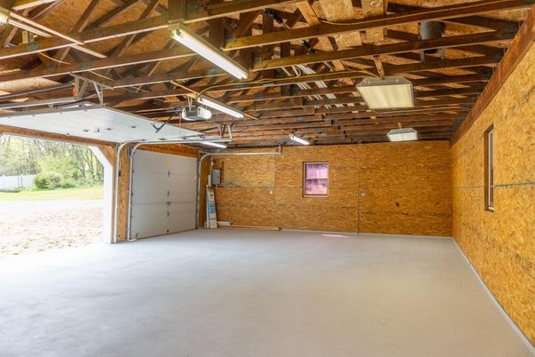 Garage, Interior, Stone Walls, Wooden Beams