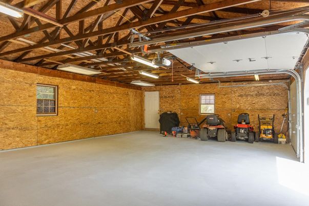 Garage, Interior, Stone Walls, Wooden Beams