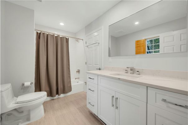 Bathroom, Interior, Recessed Lighting, Wood Texture Flooring