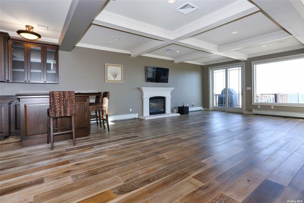 Empty room, Fireplace, Interior, Recessed Lighting, Wood Texture Flooring