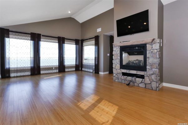Empty room, Fireplace, Interior, Recessed Lighting, Wood Texture Flooring