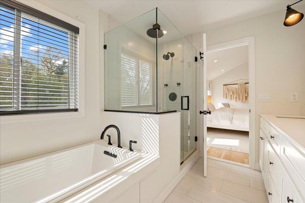 Bathroom, Bedroom, Glass Shower, Interior, Wood Texture Flooring