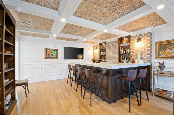 Interior, Recessed Lighting, Stone Walls, Wood Texture Flooring