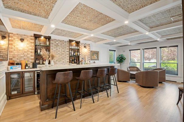 Interior, Recessed Lighting, Stone Walls, Wood Texture Flooring