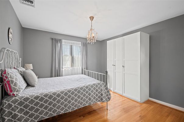 Bedroom, Chandelier, Interior, Wood Texture Flooring