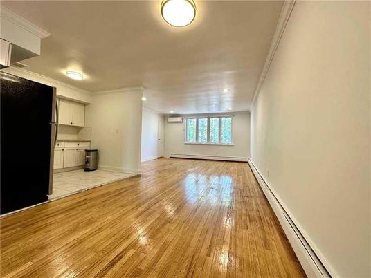Empty room, Interior, Kitchen, Recessed Lighting, Wood Texture Flooring