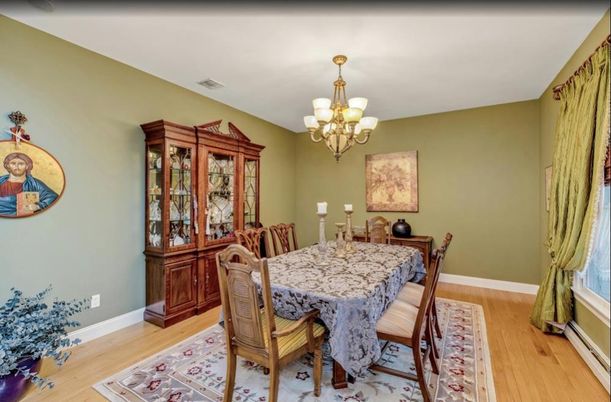Chandelier, Dining room, Interior, Wood Texture Flooring