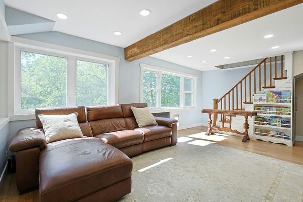 Interior, Living room, Recessed Lighting, Wooden Beams, Wood Texture Flooring