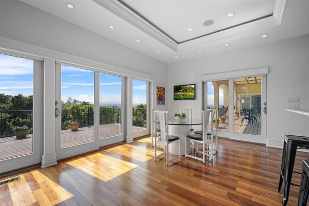Dining room, Interior, Recessed Lighting, Wood Texture Flooring