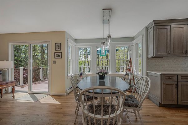 Dining room, Interior, Pendant Lights, Wood Texture Flooring