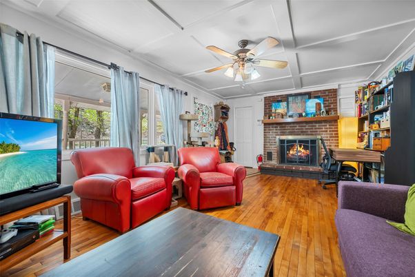 Fireplace, Interior, Living room, Stone Walls, Wood Texture Flooring