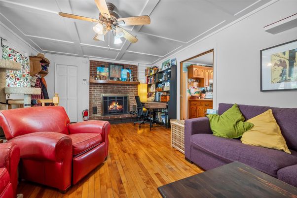 Fireplace, Interior, Living room, Stone Walls, Wood Texture Flooring