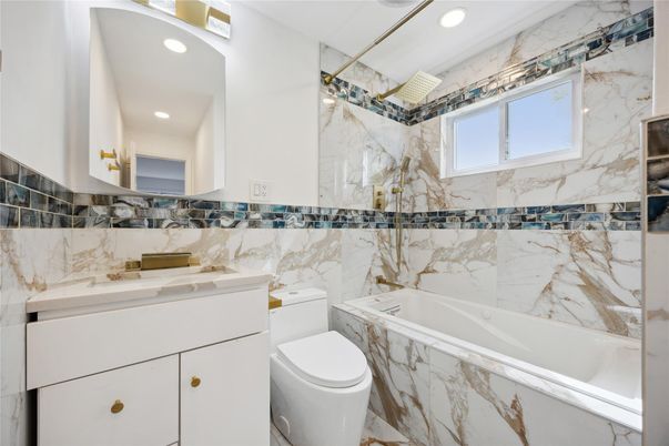 Bathroom, Interior, Marble Walls, Recessed Lighting
