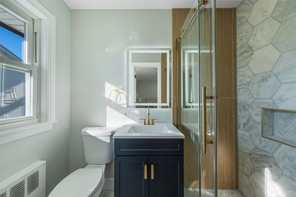 Bathroom, Glass Shower, Interior, Marble Walls