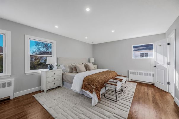 Bedroom, Interior, Recessed Lighting, Wood Texture Flooring