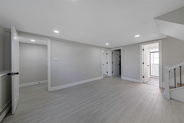 Empty room, Interior, Recessed Lighting, Wood Texture Flooring