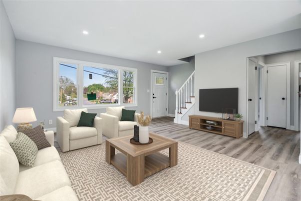 Interior, Living room, Recessed Lighting, Wood Texture Flooring