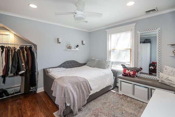 Bedroom, Interior, Recessed Lighting, Wood Texture Flooring