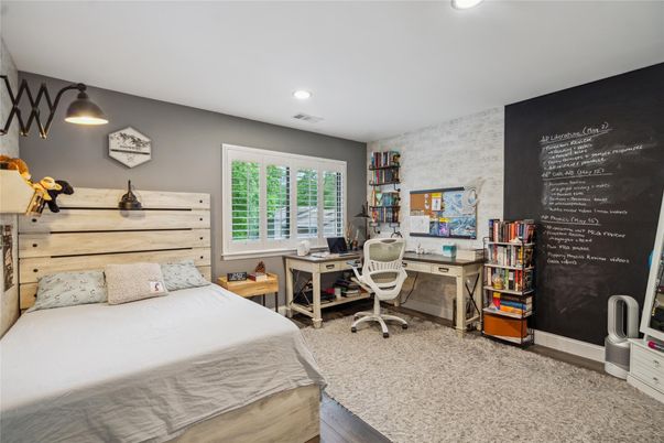 Bedroom, Home Office, Interior, Recessed Lighting, Wood Texture Flooring