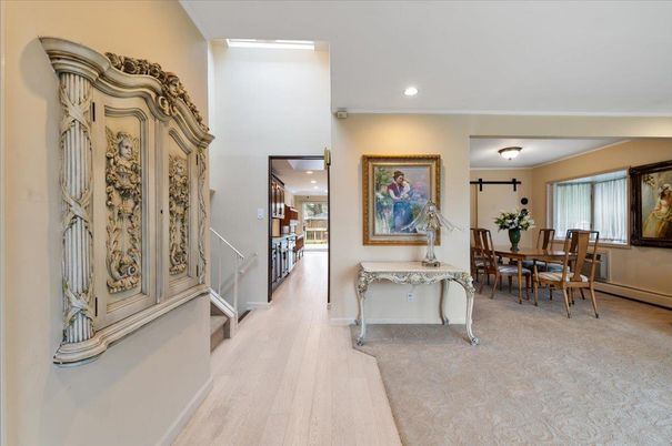 Dining room, Interior, Recessed Lighting, Wood Texture Flooring